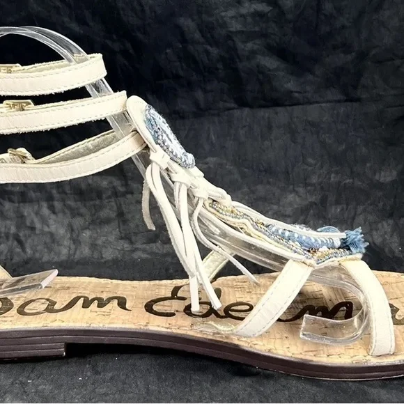 Sam Edelman Anella Beaded Fringe Gladiator Sandals - White/Blue - Size 6 boho - Picture 2 of 6